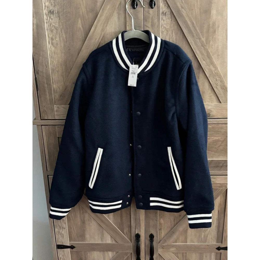 GapKidsBoys Varsity Jacket Navy Blue Wool Blend Bomber Letterman L 10 428484-00-